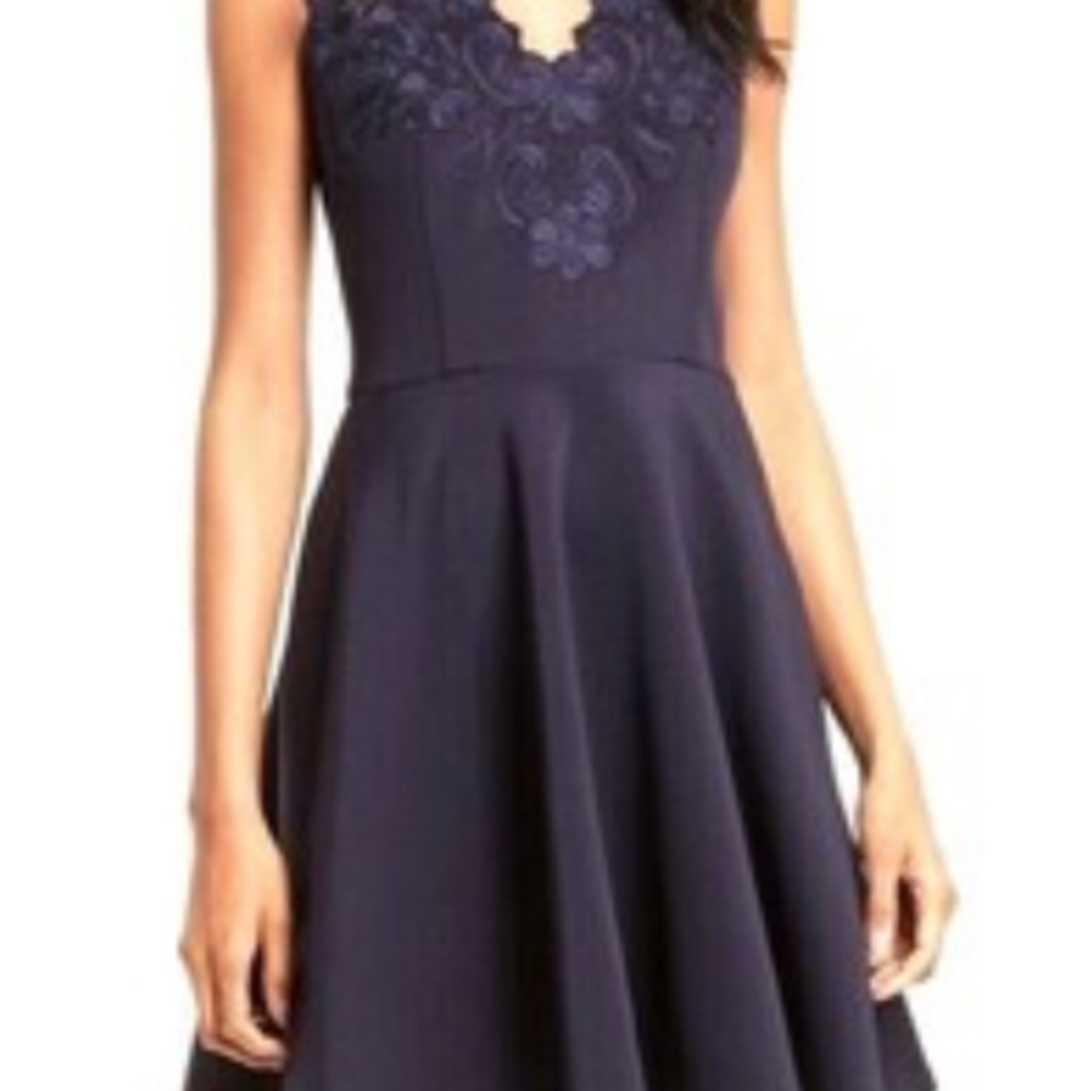 Ted Baker Navy Blue Floral Lace Midi  Dress